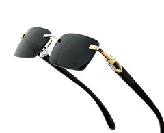 Mens Classy Style Wood Buff Retro 90s Hip Hop Rapper Gangster Rimless Sunglasses