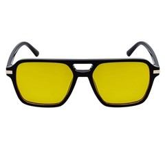 LUCCA – Classic Flat Top Square Aviator Black Sunglasses Yellow Lens