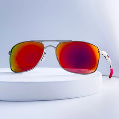 Oakley Gauge 8 OO4124 Chrome Frame Ruby Iridium Polarized Sunglasses