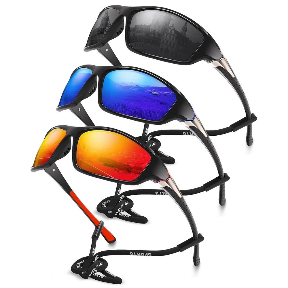 3 Pack Polarized Sports Sunglasses for Men, Mens Sunglasses Wrap Around UV Prote