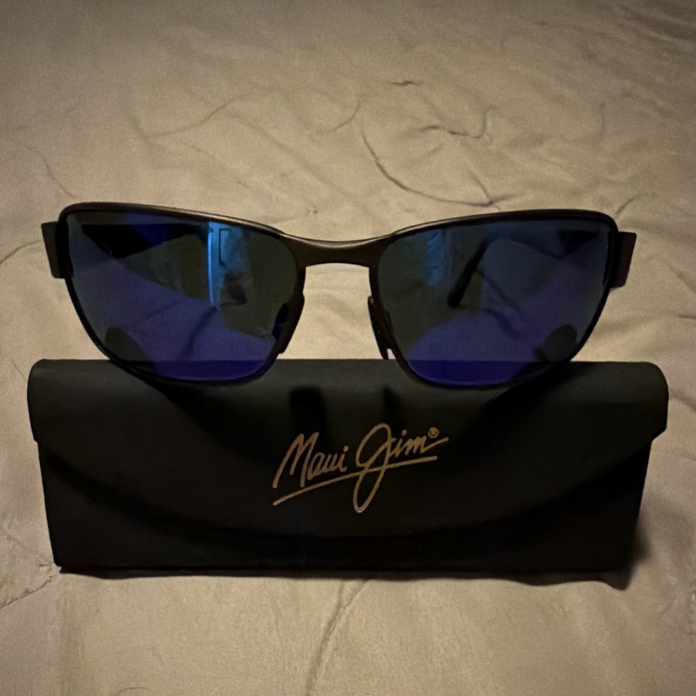 Maui Jim MJ-249-19M Men’s Blue Mirrored Sunglasses Black Plastic 115mm