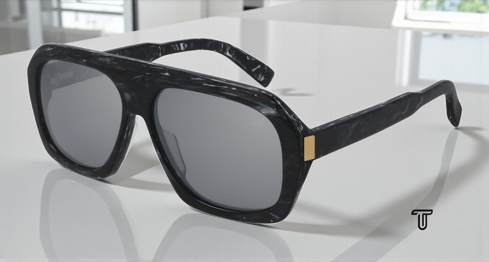 DUNHILL DU0022S 003 Rectangular Squared Black White Silver 59mm Men’s Sunglasses