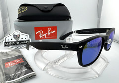 RAY-BAN NEW WAYFARER RB2132 622/17 RUBBER BLACK BLUE MIRROR SUNGLASSES 55MM NEW