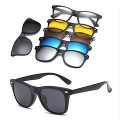Magnetic Clip Sunglasses Square Polarized UV400 Unisex Optical Set 6 In 1 Glass