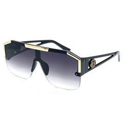 Oversized Square Flat Top Shield Sunglasses Black Gold Gradient Lens Hip Hop Men