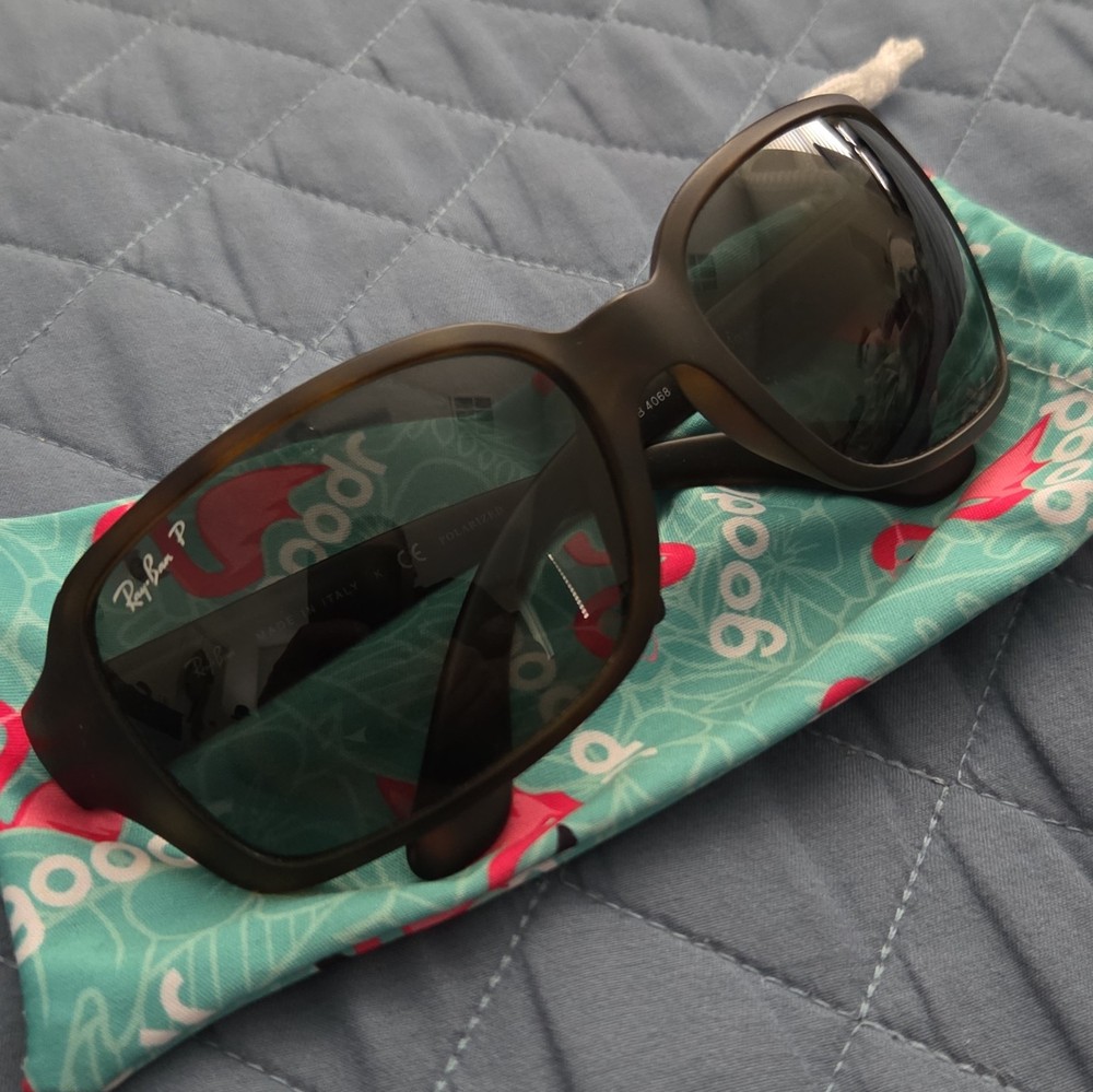 Ray-Ban RB4068 Polarized Square Sunglasses Brown Plastic Frame Green Lenses