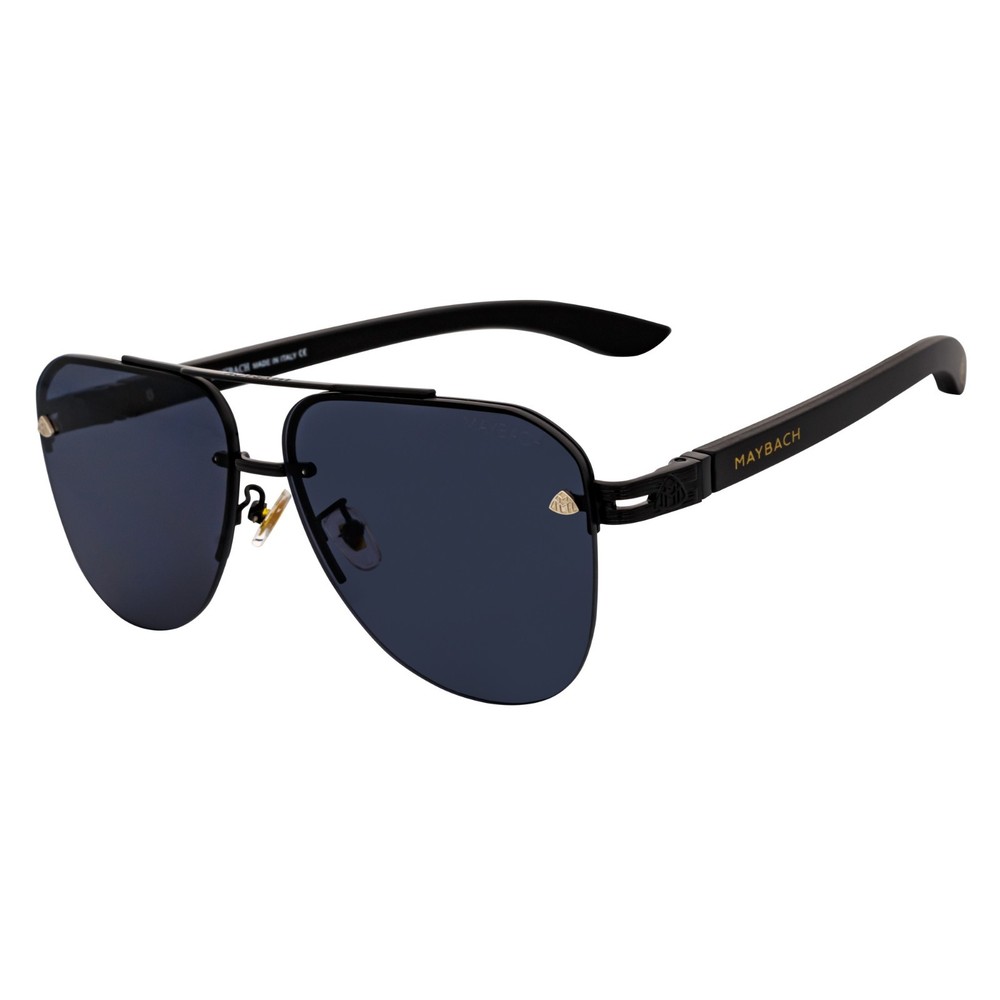 Maybach Large Rimless Metal Aviator Sunglasses Black Frame Dark Smoke Lens MH3