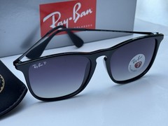 NEW Ray-Ban RB4187 601/T3 CHRIS Polish Black Polarized Grad Grey Sunglasses 54mm