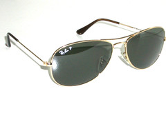 RAY BAN RB3362 3P 59[]14 GOLD POLARIZED CRYSTAL COCKPIT AVIATOR SUNGLASSES MINT