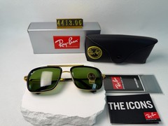 Ray-Ban RB4413 Navigator Sunglasses, Black & Gold Frame, Green G-15 Lens