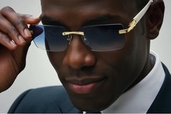 Mens Sunglasses Small Rectangular Hip Hop Rapper Gold Clear Lens Square Rimless