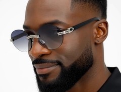 Slim Oval Round Rimless Wood Luxury Sunglasses HIP HOP Buffs Shades Rapper New