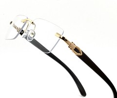 Black Tint Mens Rectangle Luxury Hip Hop Fashion Gold Frame Rimless Sunglasses