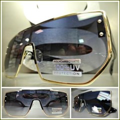 Men’s or Women Classy Elegant Modern Shield Style SUN GLASSES Gold & Black Frame