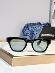 Chrome Hearts Black Square Sunglasses Blue Tint Lenses Silver Cross Detail