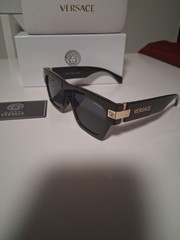 Versace Men’s Square Sunglasses Full Frame Black Plastic Frame Gray Tinted