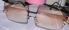 Rimless Lightweight Square Sunglasses Gold Metal Frame Gradient Brown Lens