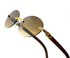 Slim Oval Round Rimless Wood Luxury Sunglasses HIP HOP Buffs Shades Rapper New