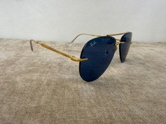 Ray-Ban RB3791 Rimless Aviator Sunglasses, Gold Frame, Solid Blue Lens