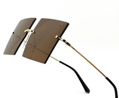 Fashion Designer Gold Metal Flat Lens Celebrity Square Men Sunglasses Dark Black