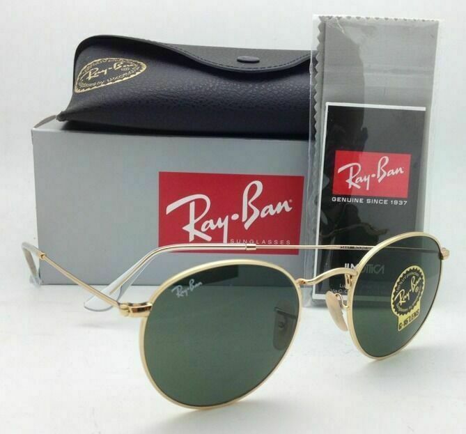 New Ray-Ban Sunglasses ROUND METAL RB 3447 001 50-21 Gold Frame w/G15 Green Lens