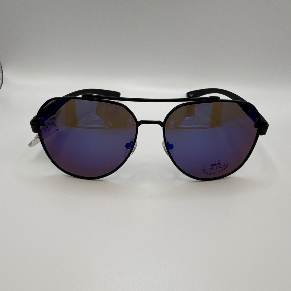 Men’s Aviator Sunglasses Black Metal Frame Purple Mirrored Tinted Plastic Lenses