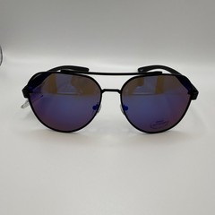 Men’s Aviator Sunglasses Black Metal Frame Purple Mirrored Tinted Plastic Lenses