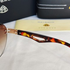 MAYBAC* Rimless Sunglasses Brown Gradient Lens Tortoise Gold Temples with Case