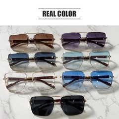 Men’s Metal Sunglasses Square Half Frame Rice Nails Casual Trend Personality