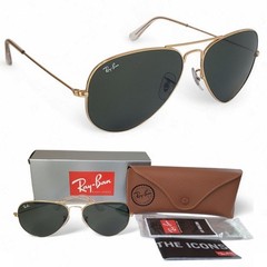 Ray-Ban Mens Aviator Classic Polished Arista Gold Green Sunglasses RB3025 L0205