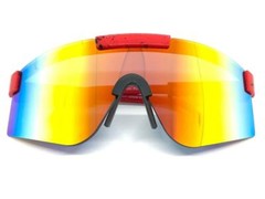 Oversize 80s RETRO SPORTY WRAP AROUND Style SUNGLASSES Large Red Frame Gold Lens