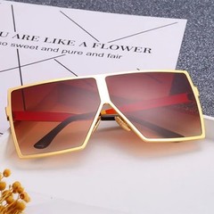 Oversized Square Sunglasses Men Gold Frame Gradient Brown Lenses Fashion Shades