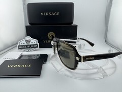 VERSACE VE 2199 12524T HAVANA DARK GREY GOLD SUNGLASSES 56MM AUTHENTIC $354 NEW