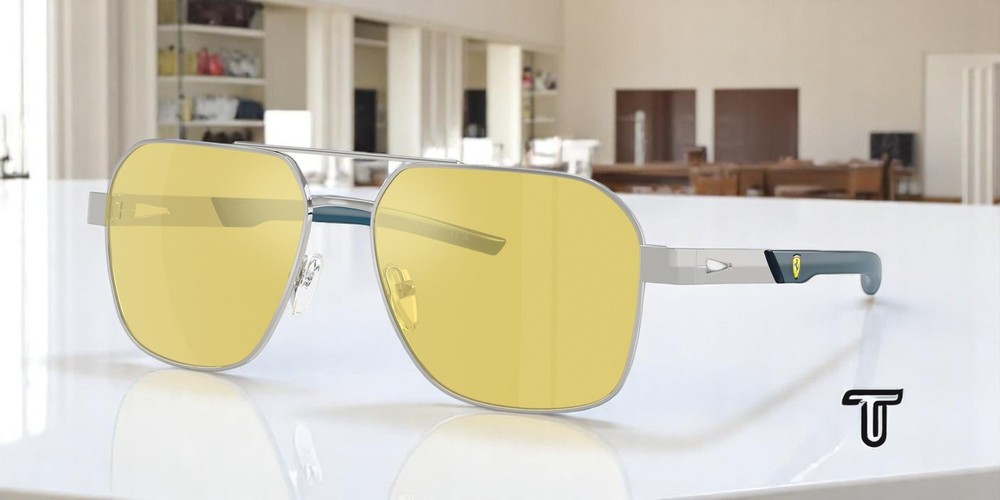 FERRARI SCUDERIA FZ5003 103 V9 Silver Yellow Mirror 57 mm Men’s Sunglasses