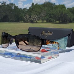 **NEW + RARE** Maui Jim “MAKENA” 244-20 Gloss Dark Brown {STAINLESS STEEL WRAPS}