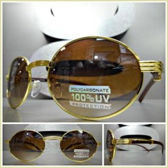 Men’s CLASSIC VINTAGE RETRO Style SUN GLASSES Classy Oval Gold Wood Wooden Frame