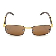 Rimless Sunglasses Rectangle Wood Grain Frame Brown Lens Men Hip Hop Lentes 2026