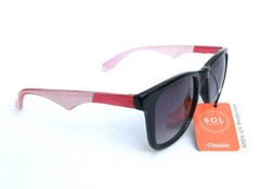 NEW SOL SUNGLASSES Men Retro Black Casual CLEAR Red Stripes on Sides US Seller