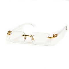 Clear Lens Mens Gold Frame White Wood Grain Rectangular Luxury Square Glasses