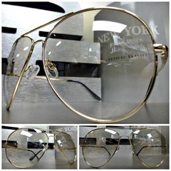 OVERSIZED VINTAGE RETRO AVIATORS Style SUN GLASSES Clear Lens Large Gold Frame