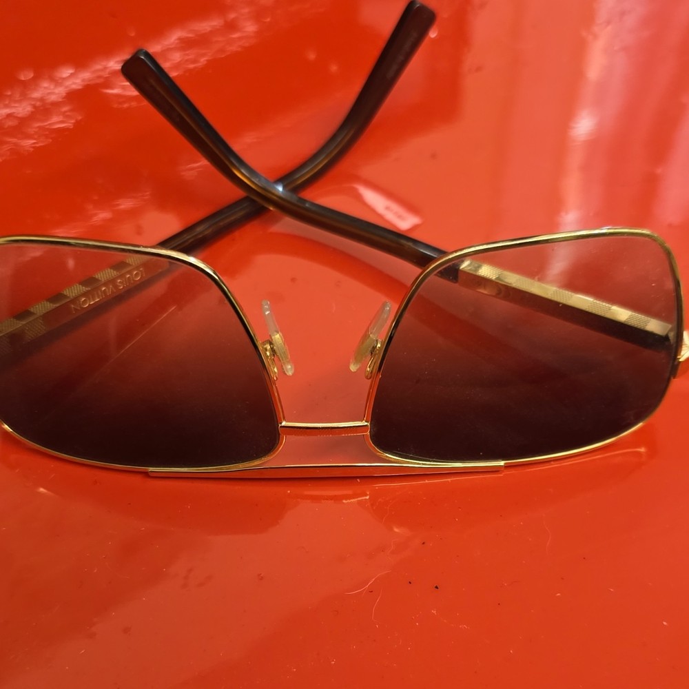Louis Vuitton Z0359U Gold Metal Square Sunglasses Brown Tinted Lens Men