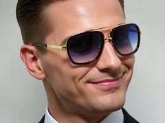 Men Fashion Sunglasses Oversized Square Gold Flat Top Frame Hip Hop Fancy Black