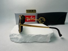 Ray-Ban RB4413 Navigator Sunglasses, Black & Gold Frame, Green G-15 Lens