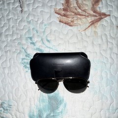Saint Laurent Men’s Aviator Sunglasses Gold Metal Frame Gray Tinted Lenses Case