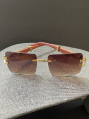 Sunglasses Unisex Square Wood Grain Style Frame Brown UV 400 Gold Tone Cheetah