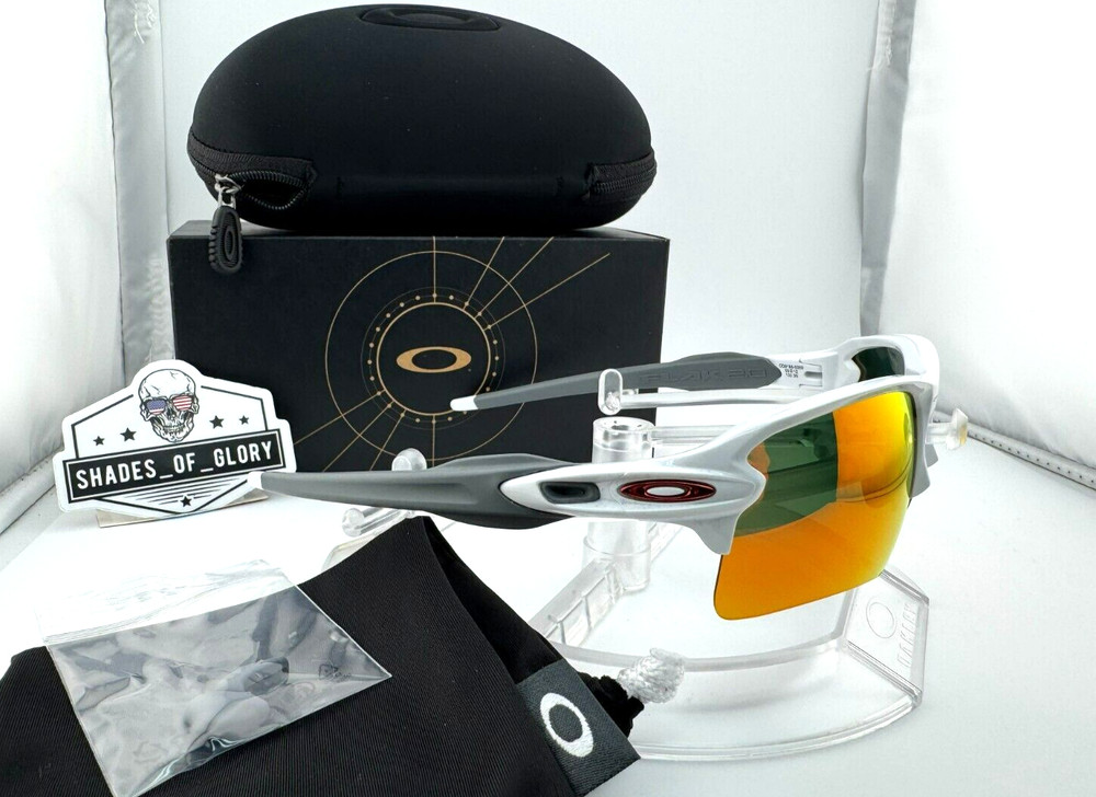 OAKLEY FLAK 2.0 XL POLISHED WHITE W/ RUBY RED POLARIZED GALAXY SUNGLASSES OO9188