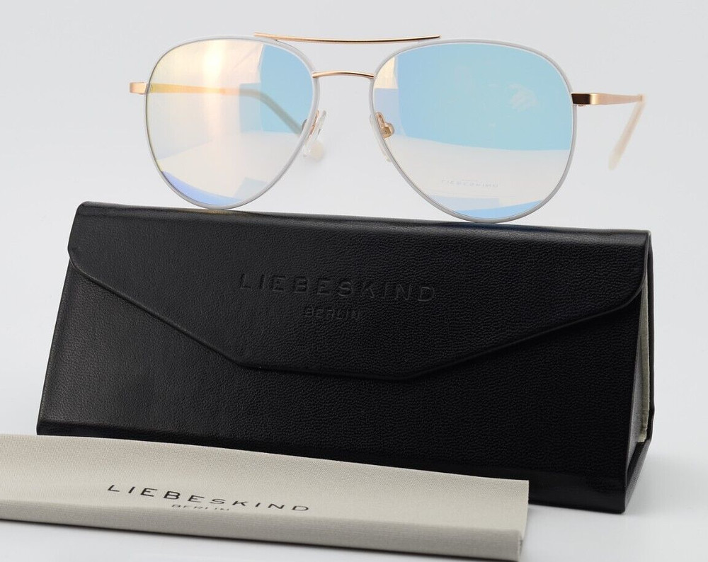 Liebeskind Berlin Sunglasses 11026 C210 White Gold Satin Pilot Blue Small NOS