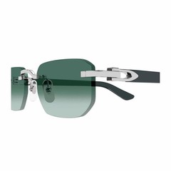 CARTIER CT0622S 003 Silver Green Green Gradient Lens Unisex Sunglasses AUTHENTIC