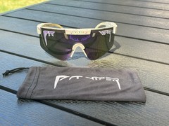 Pit Viper Shield Sunglasses Mirrored Black Lens Beige Speckled Plastic Frame