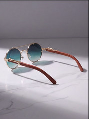 Vintage Round Steampunk Sunglasses Men Women Wood Grain Luxury Brand Fashion UV